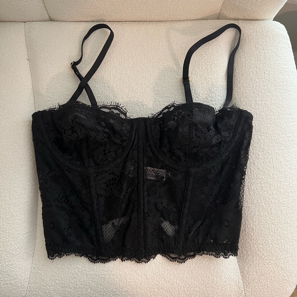 Victoria's Secret Black Lace Longline Bralette with Detachable Lace Sleeves